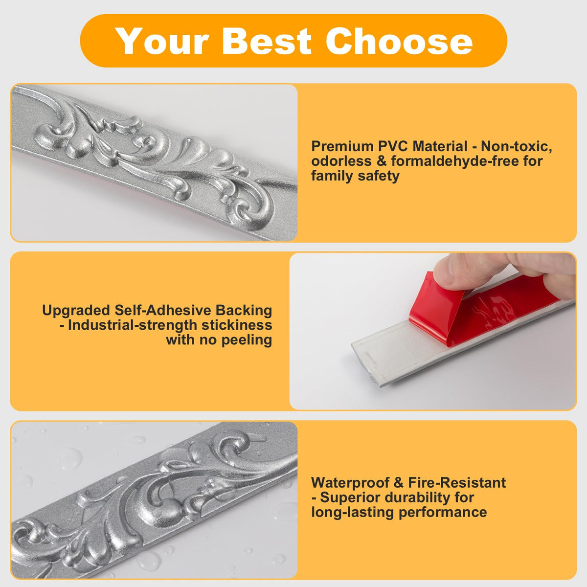 16.4FT x 1.02'' Silver Peel and Stick Crown Molding Trim - Flexible Mirror Trim Peel and Stick, Self-Adhesive