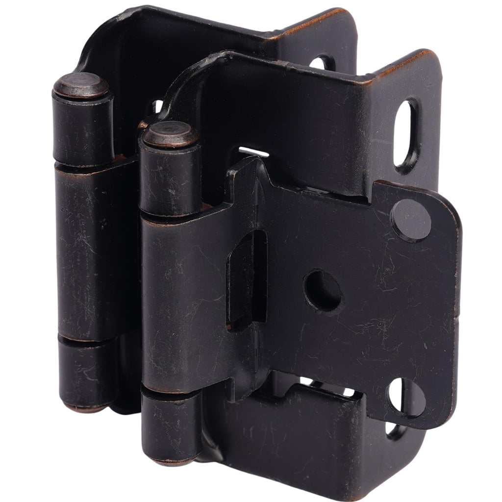 50 Pack Oil Rubbed Bronze Cabinet Hinges for Cabinet Doors (25 Pairs) - 1/2" Overlay Semi-Wrap Self-Closing Face