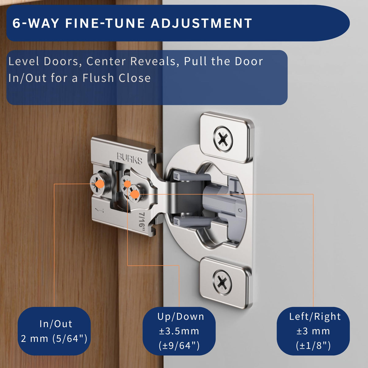 4 Pack 7/16" Overlay Soft Close Face Frame Cabinet Hinges