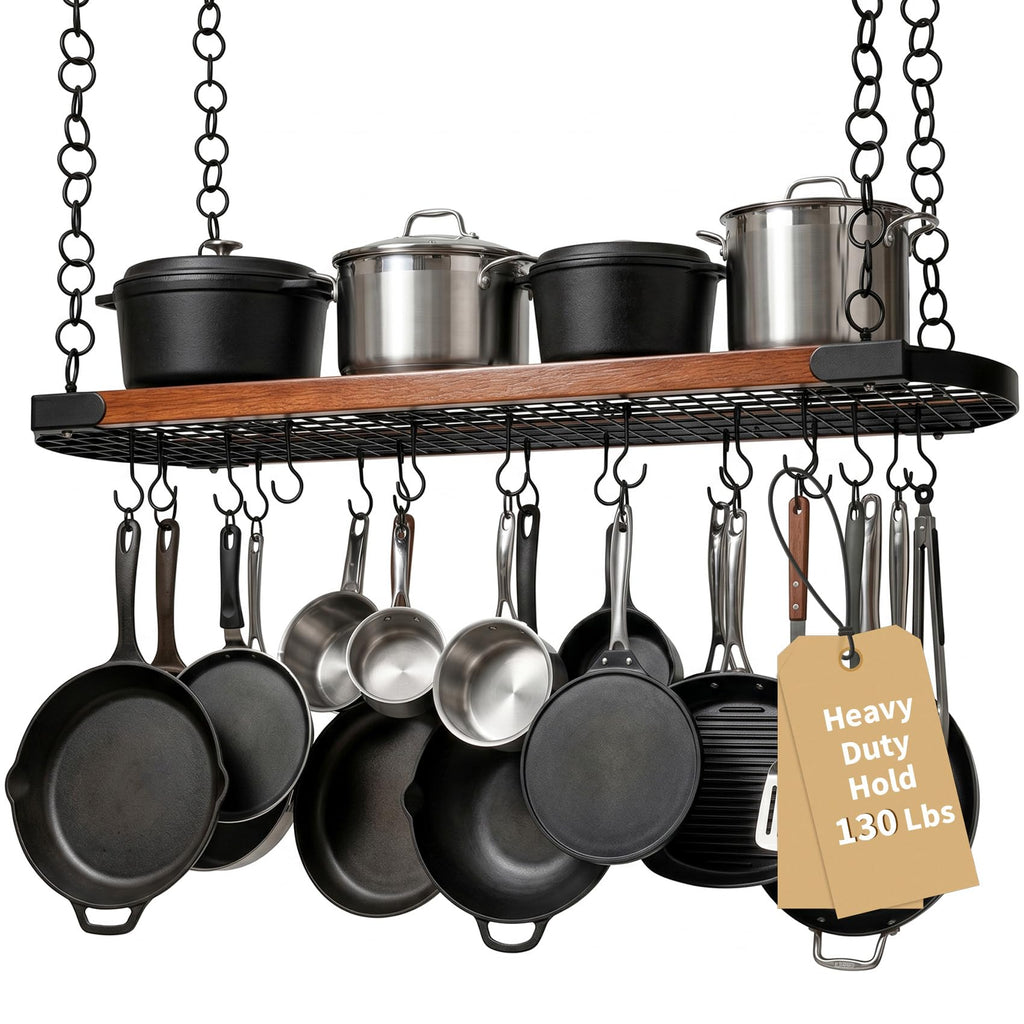 48 Inch Large Hanging Pot Rack Ceiling Mount,Heavy Duty Pot and Pan Rack with 20 Hooks,130 lbs Capacity Ceiling