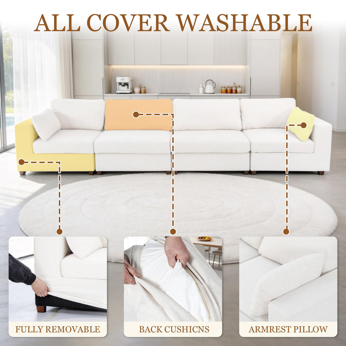 152''Oversized Deep Seat Modular Sectional Sofa, Beige L Shaped Cloud Couch