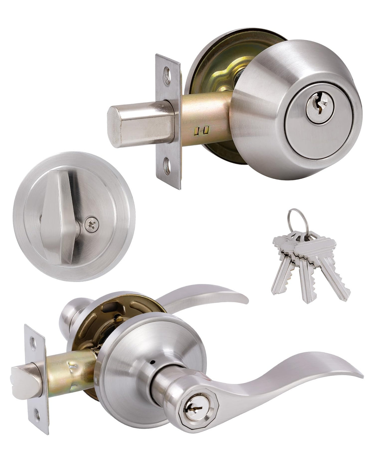 (1 Pack) Keyed Alike Front Door Lever Lockset with Single Cylinder Deadbolt Combination Set, Wave Style Lever, Front