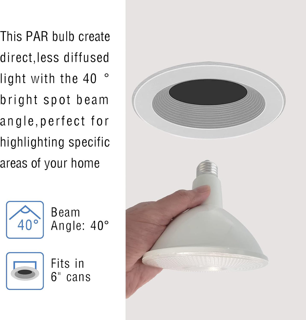 6 Pack Indoor/Outdoor Led Flood Light Waterproof PAR38 LED Bulb,Dimmable,3000K Warm White, 1250LM, ETL, Recessed Can