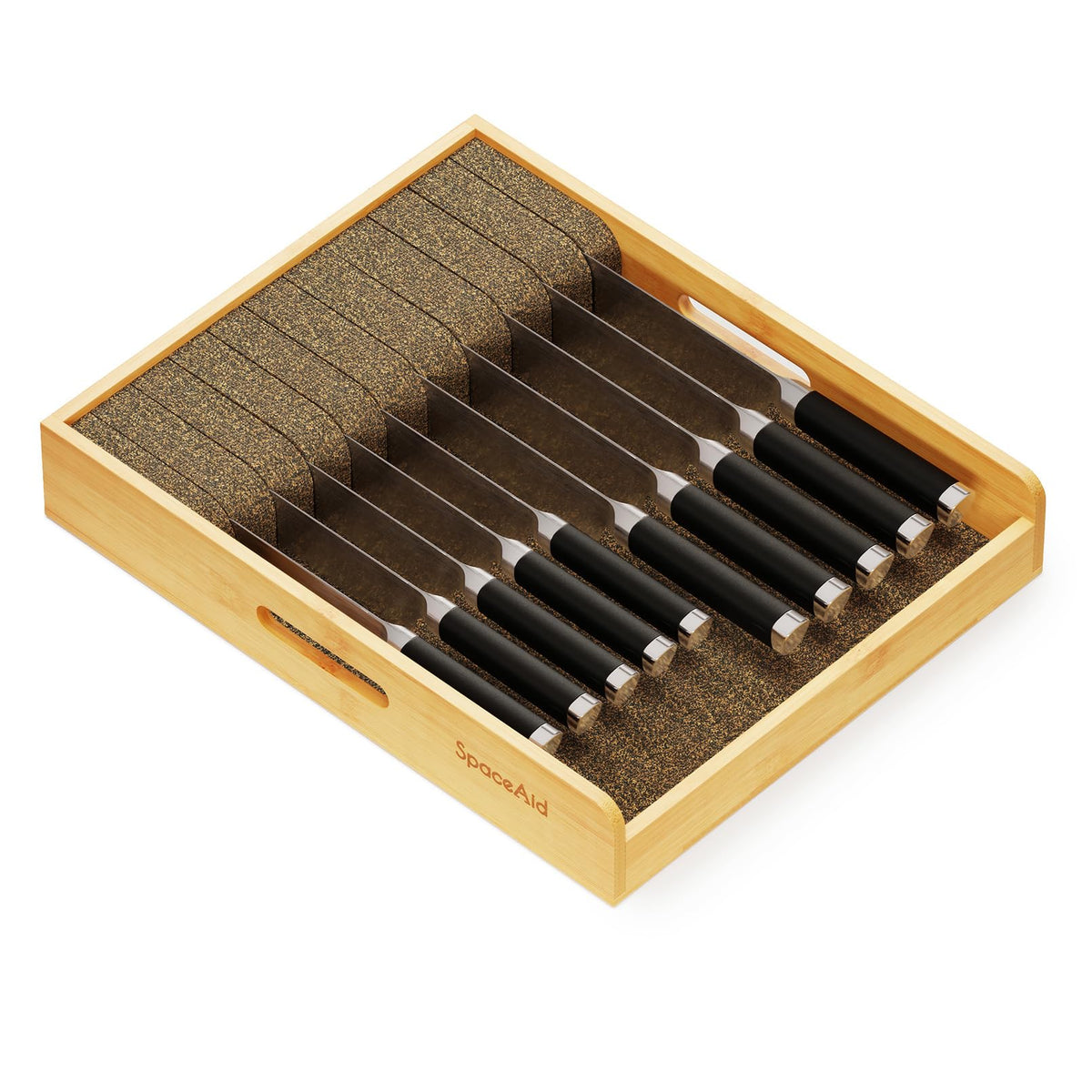 Large Knife Drawer Organizer Bamboo Insert Dock, Kitchen Steak Knives Holder Organizers Block for Drawer in Storage