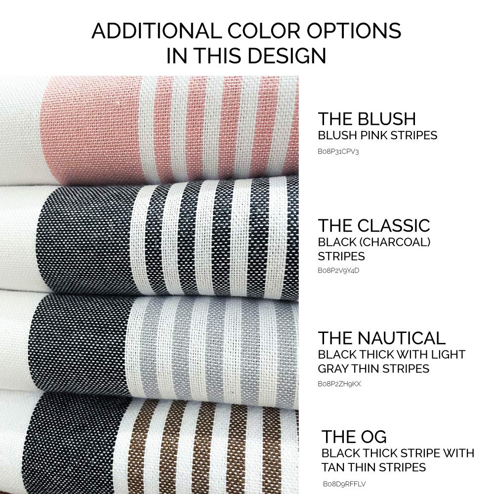 Modern Farmhouse Tassel 100% Cotton Striped Fabric with Tassels Décor (Black, 72"x72")