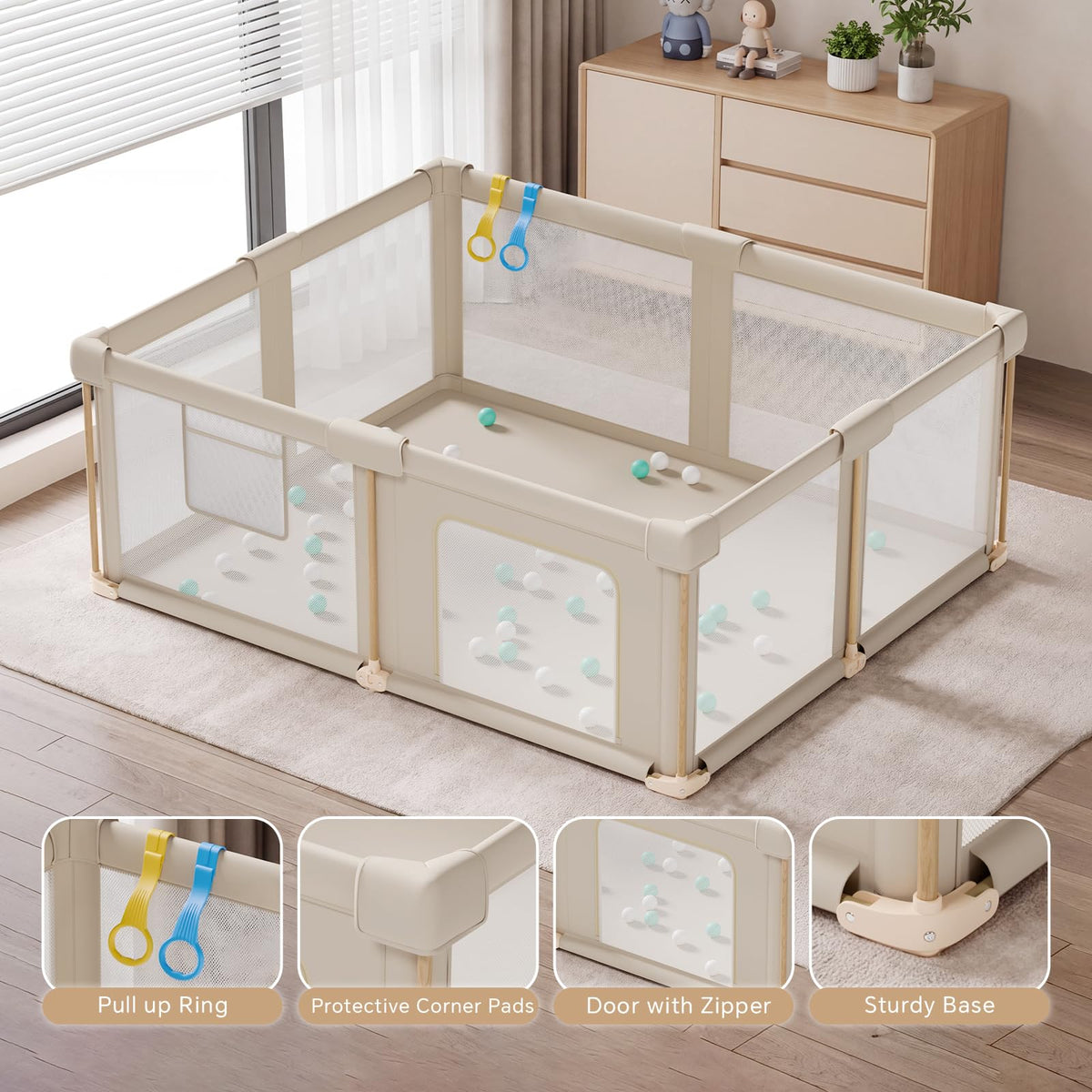 Foldable Baby Playpen, 71x59 Foldable Play Pen for Babies and Toddlers