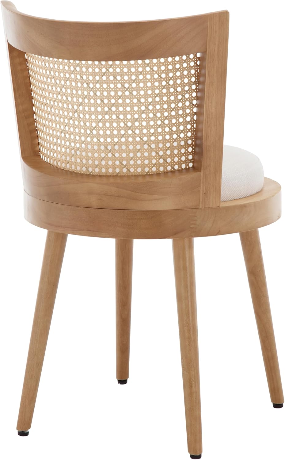Modern Farmhouse Rattan Dining Chairs Set of 4, Natural Wood Kitchen Chairs with Beige Linen Upholstery and Cane Back for Dining Room