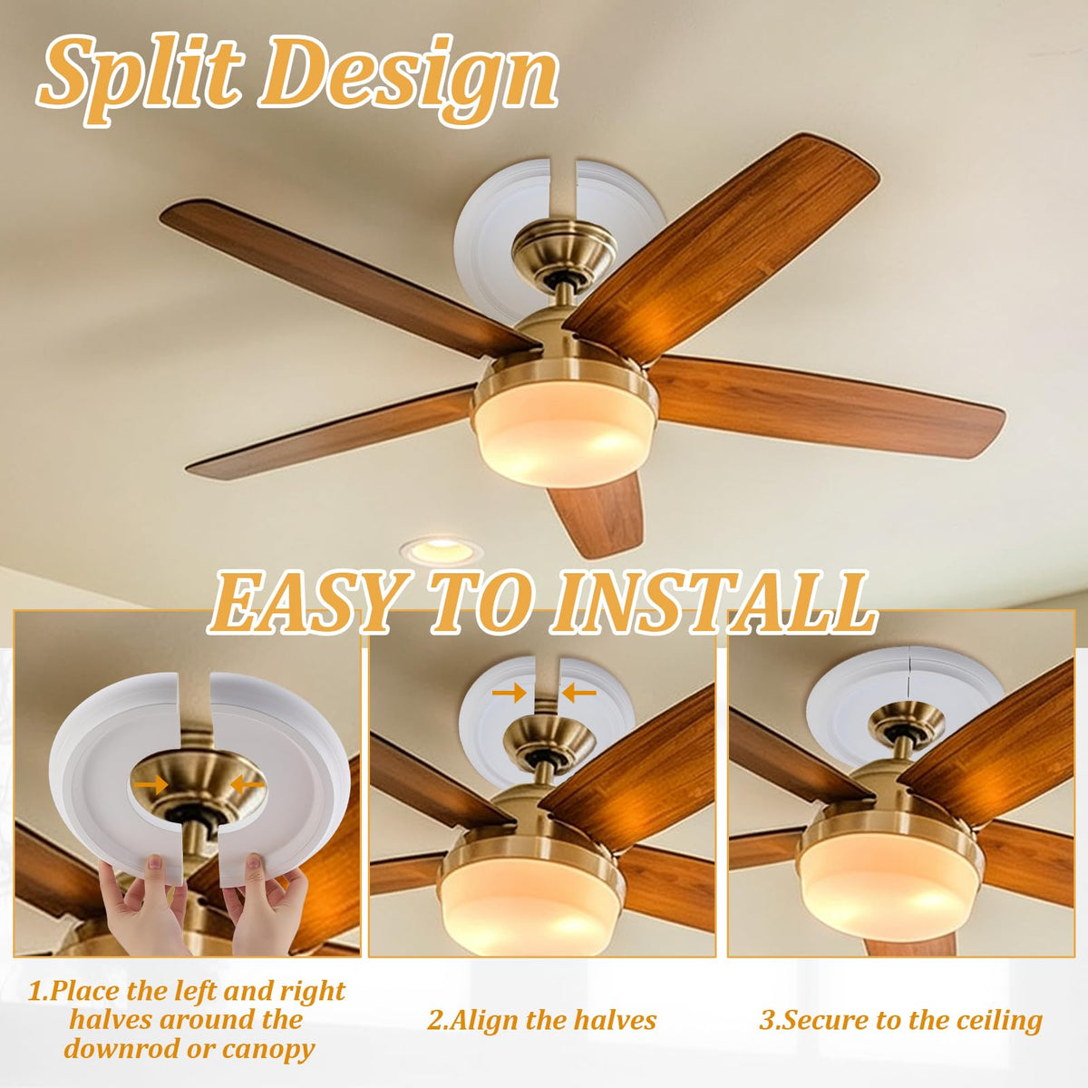 White Split Ceiling Medallions for Light Fixtures 10" OD x 4" ID PU Ceiling Light Cover Round Ring Decorative Ceiling