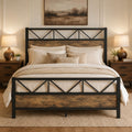 Bed Frame, 51.2" Tall Industrial Headboard, Rustic Brown