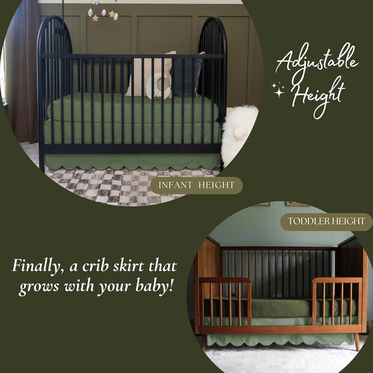 100% Microfiber Scalloped Crib Skirt 28"x 52" with 14" Inch Drop Lenght with 4 Split Corners for Baby Boys Girls Soft