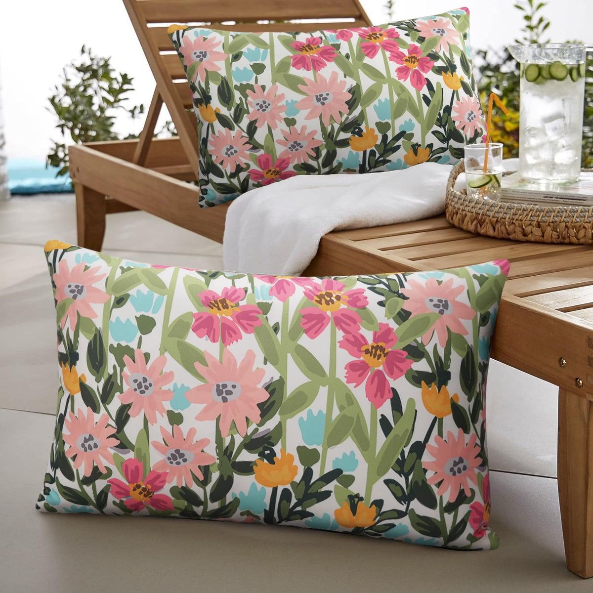 Outdoor Pillows Cover Pack of 2 Floral Waterproof Throw Pillow Covers 12X20 inch Outdoor Lumbar Pillows Furniture