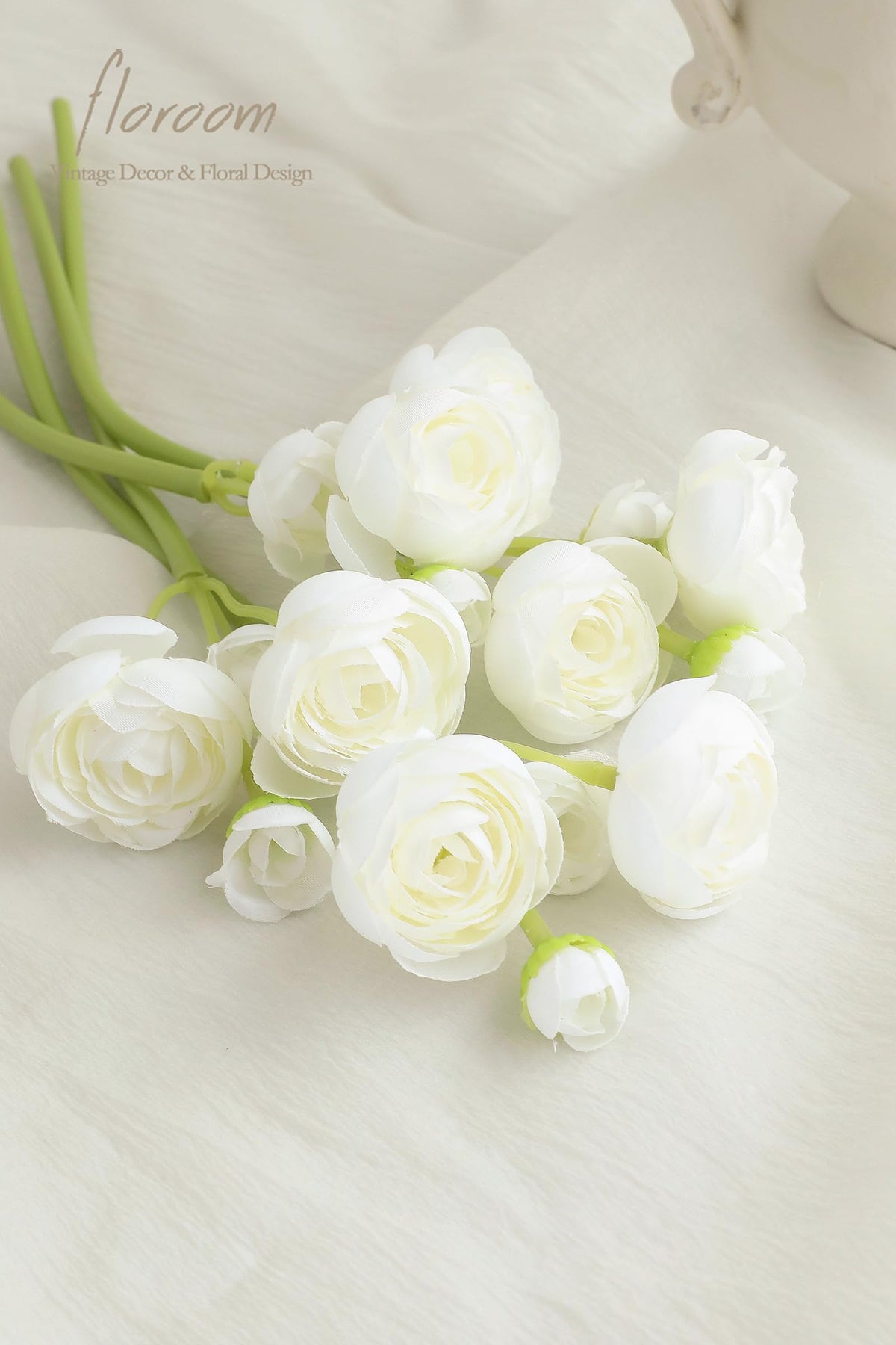 Ranunculus Artificial Flowers 18 Pcs Ivory Faux Silk Mini Ranunculus Bulk Fake Wedding Filler Flowers for DIY
