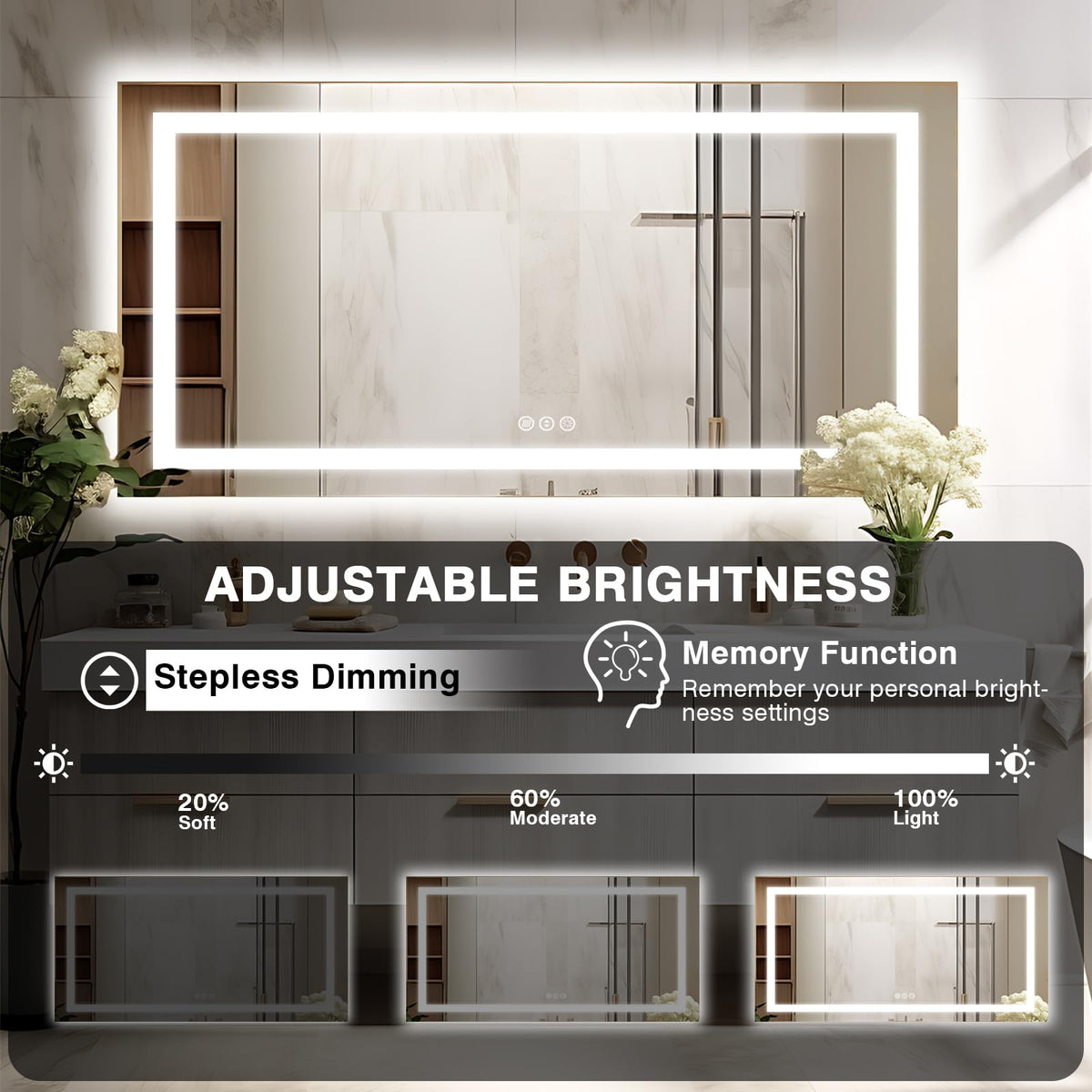 72"x40" Large LED Bathroom Mirror with Lights