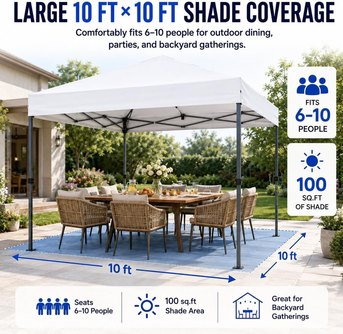 10x10 Pop Up Canopy Tent 1-Button One Person Quick Setup