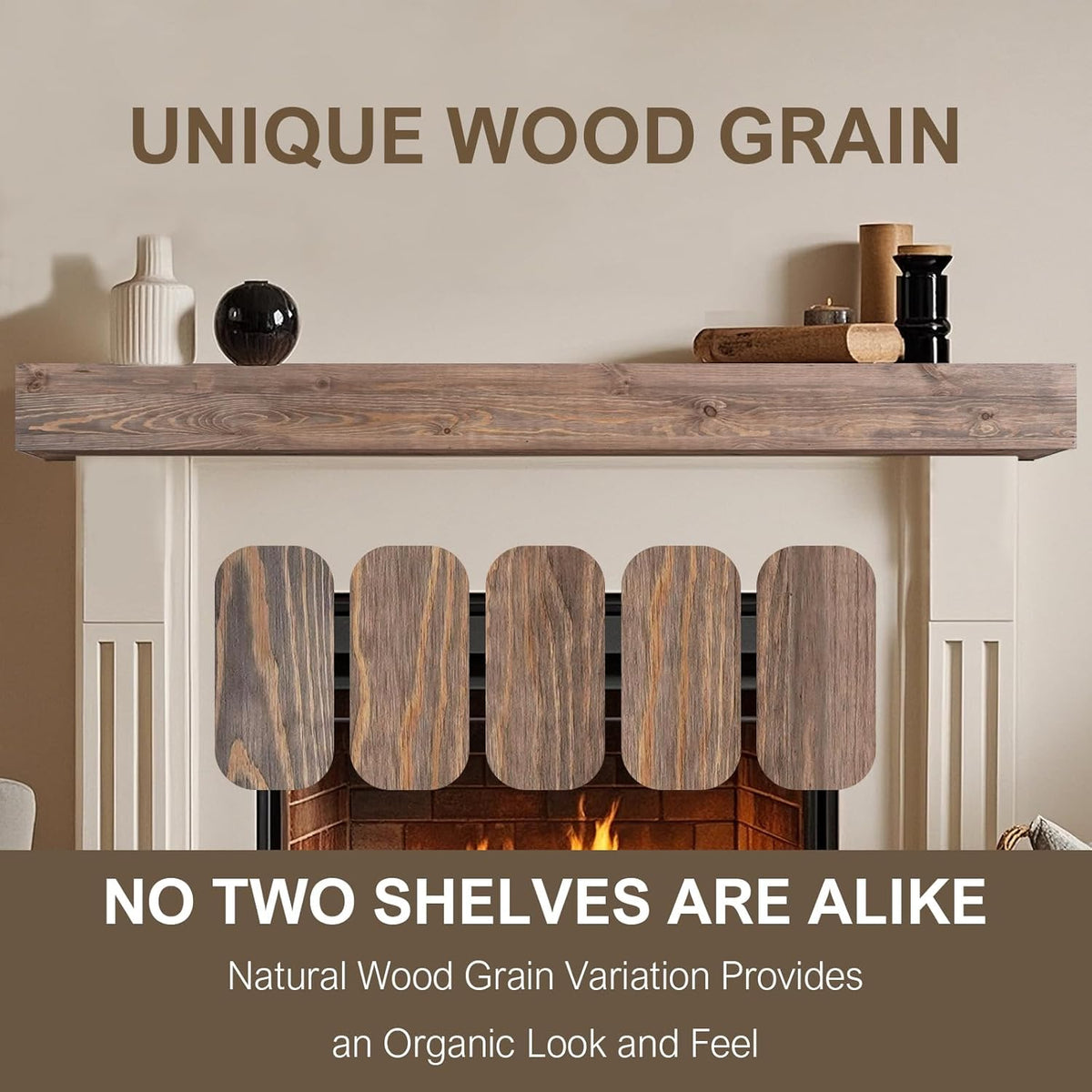 Fireplace Mantle Shelf - 60×8×5Inch Handcrafted Wall Floating Mantel Shelf for Over Fireplace - Rustic Traditional