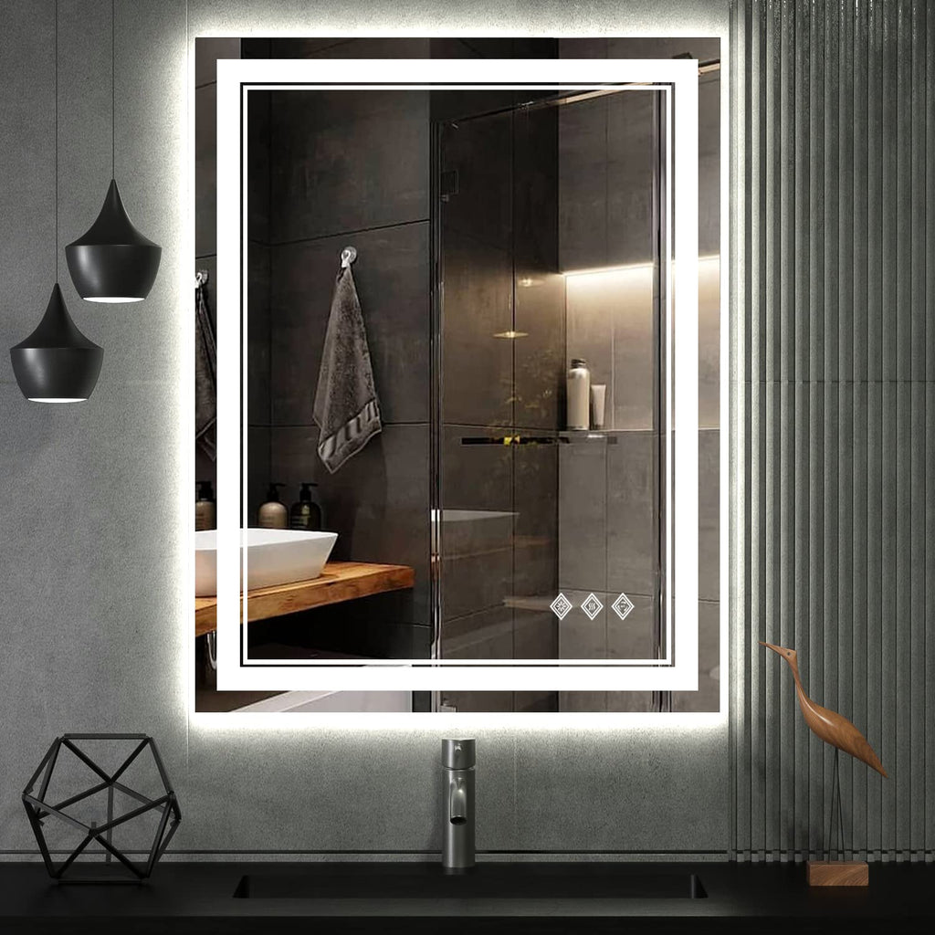 LED Bathroom Mirror, 24x32 Inch Vanity Mirror with Lights, Gradient Front and Backlit Bathroom Mirror with Lights, 3