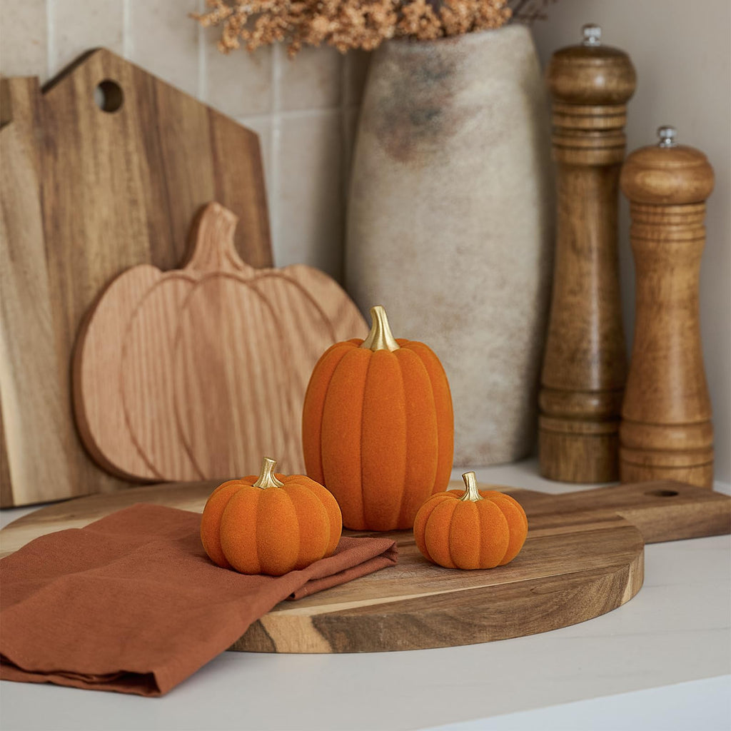 Fall Pumpkin Decor, Fake Flocked Pumpkin Decoration