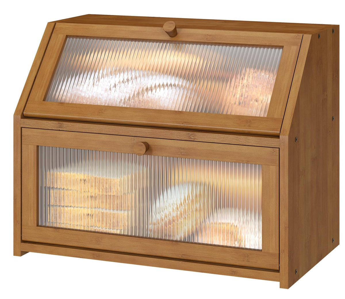 Counter, Large Bamboo Wood Double Layer, Wooden Bread Storage Capacity