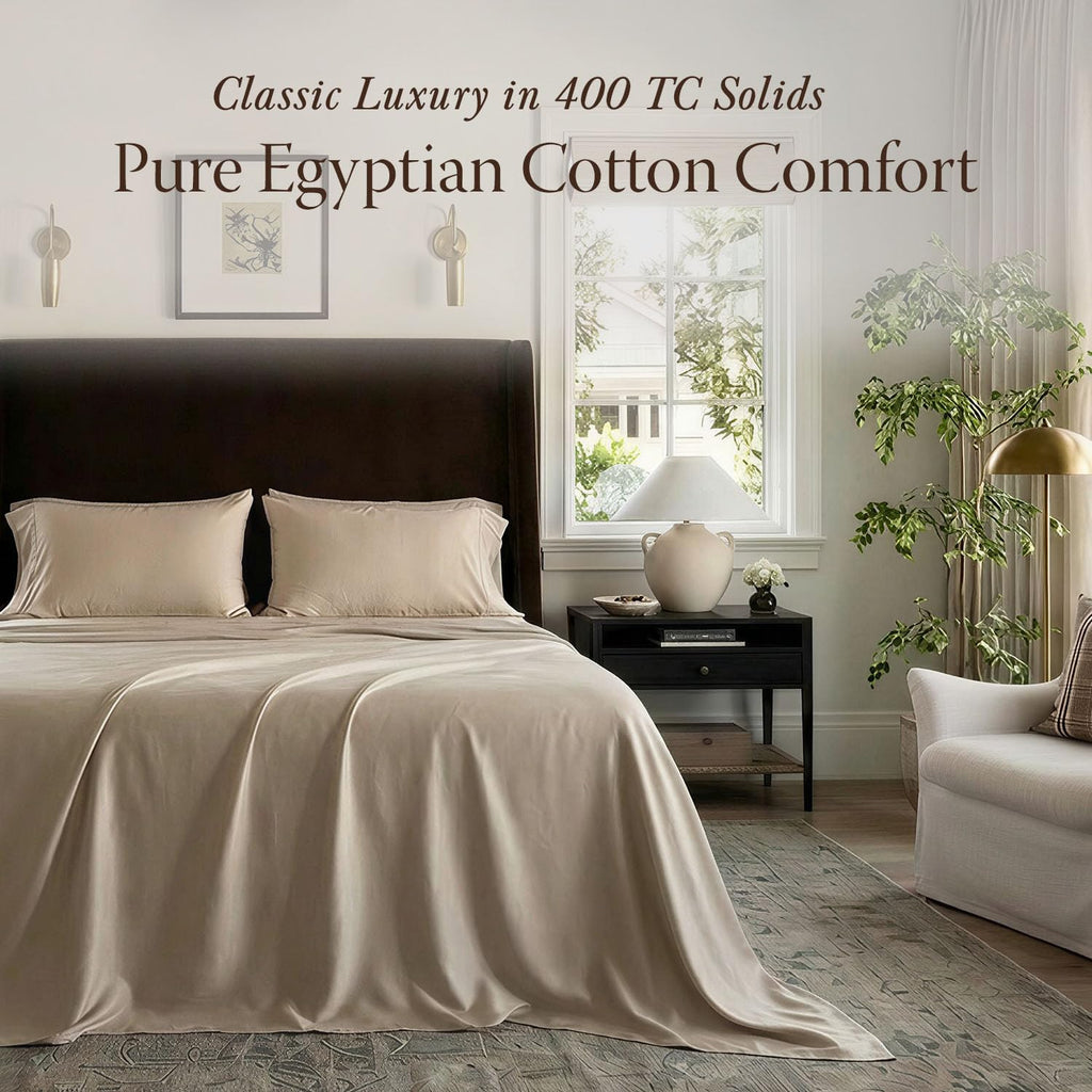 400 Thread Count Egyptian Cotton Full Sheet Set, Sateen, Beige