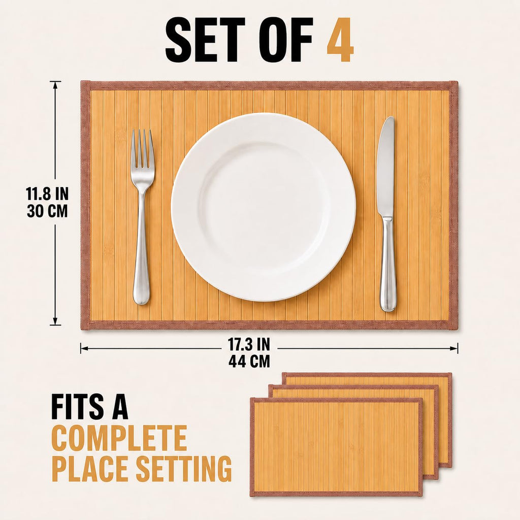 Bamboo Placemats, Set of 4, Woven, 11.8x17.3 Inches, Yellow
