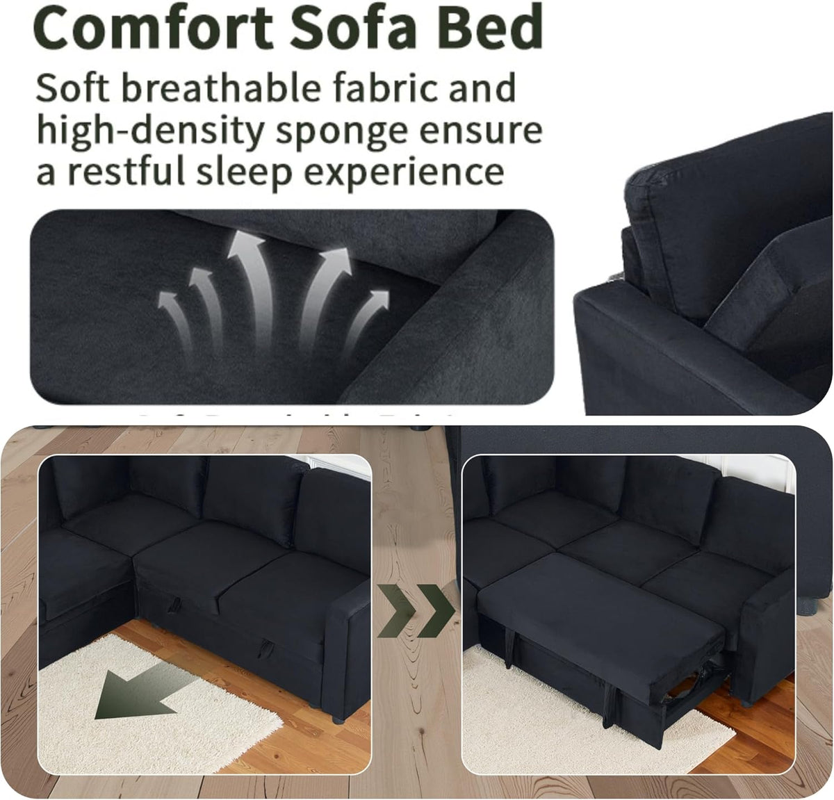 Sectional Sleeper Sofa with Pull Out Bed, L Shaped Pull Out Couch with Storage Chaise