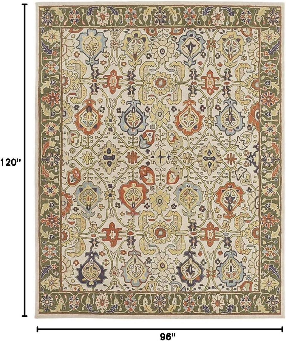 Handmade Traditional Oriental Premium 100% Wool Area Rugs & Carpet Luxury Home (Beige, Rectangular)
