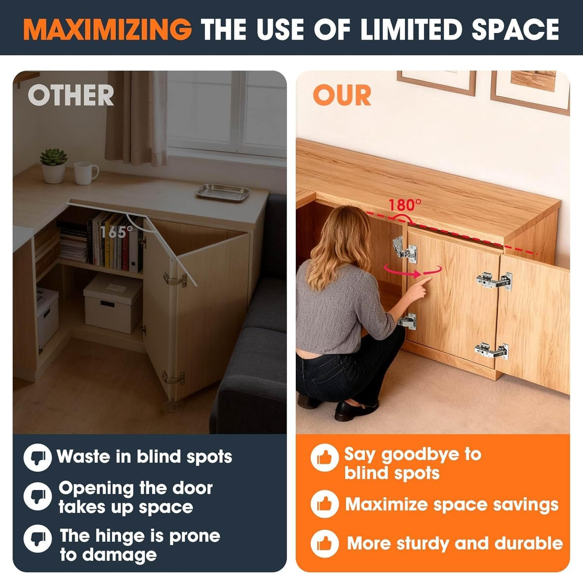 Lazy Susan Hinges, 180° & 135° Inset Corner Cabinet Hinges 8PCS