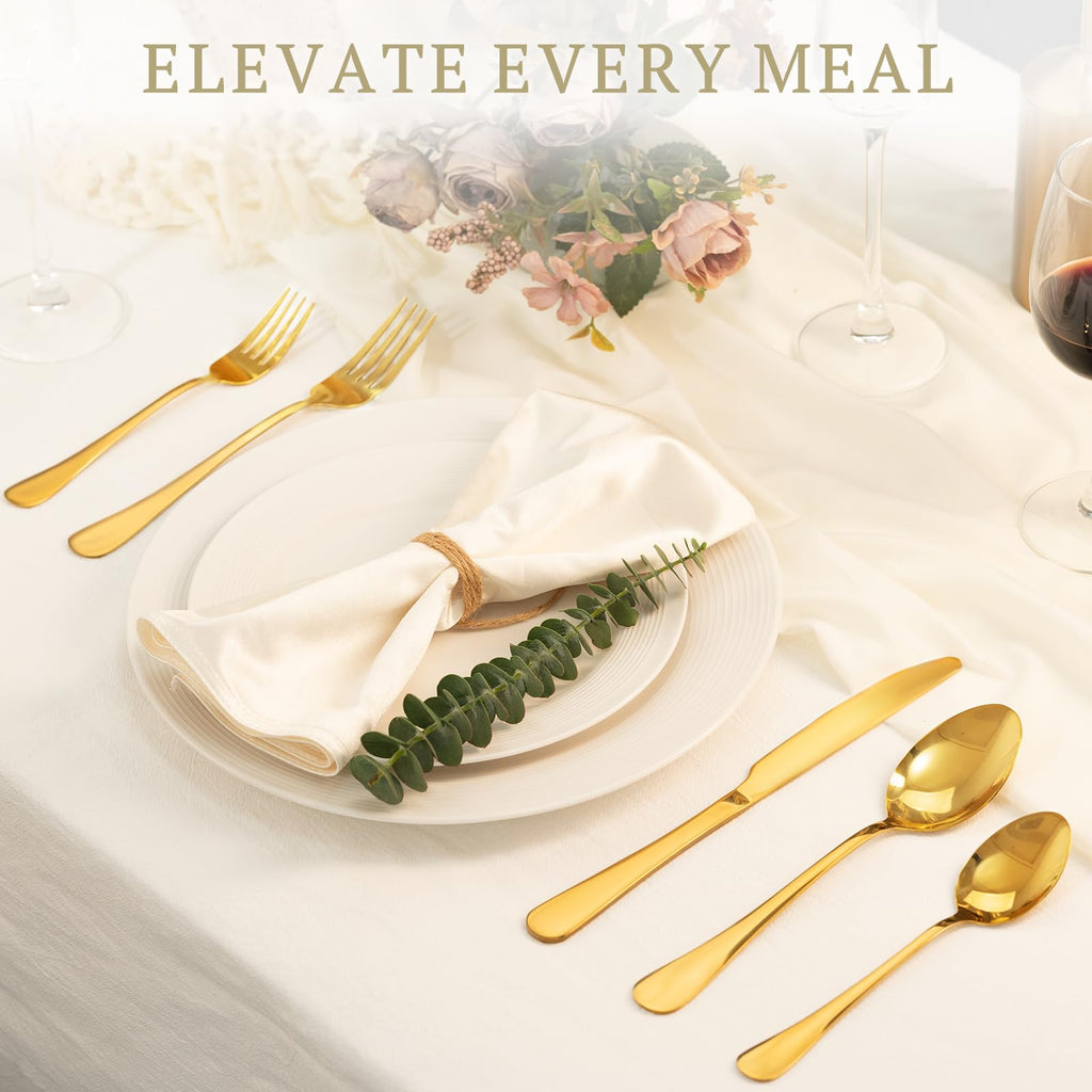 Silverware Set 48-Piece Gold Flatware Set with Steak Knives Food-Grade Stainless Steel Cutlery Set for 8 Mirror