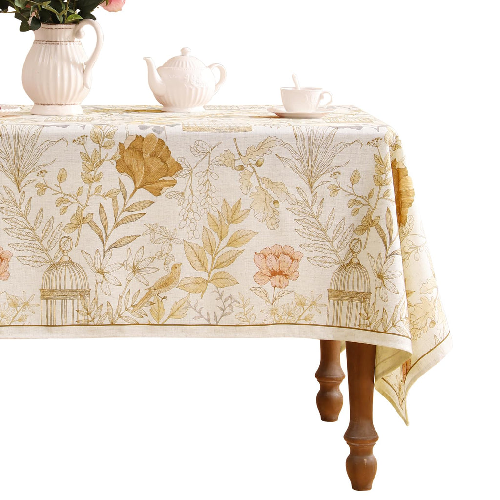 Designer French Farmhouse Fall Tablecloth, Rectangular, 110"x63"