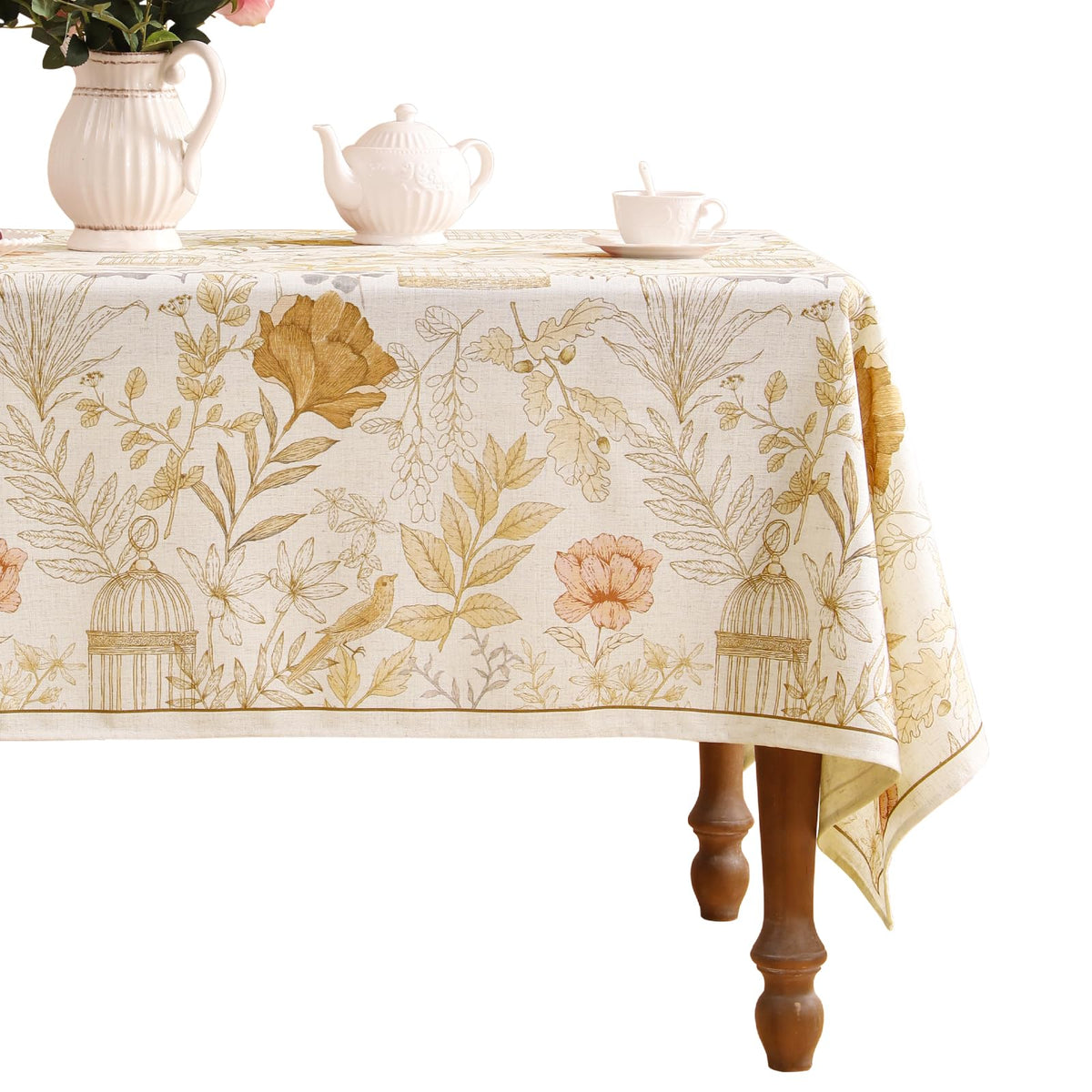 Designer French Farmhouse Fall Tablecloth, Rectangular, 110"x63"