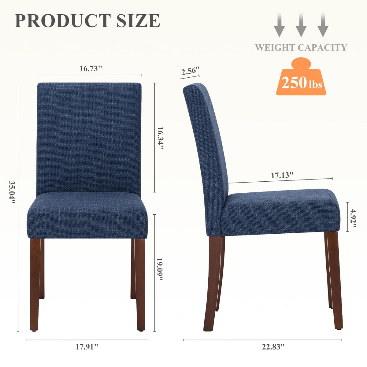 Upholstered Parsons Set of 2, Modern Dining Room Chairs with Back, Fabric Kitchen Side Chairs with Wood Legs for
