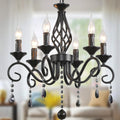 Six-Light Black Farmhouse Chandelier with Crystal Candle Trim