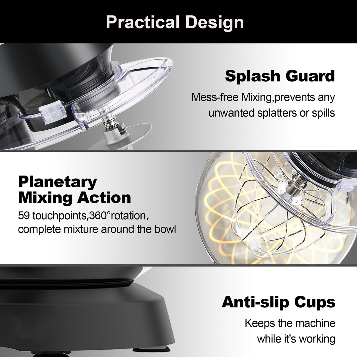 Stand Mixer 8.5 QT, 900 Watt Heavy Dough Mixer Black