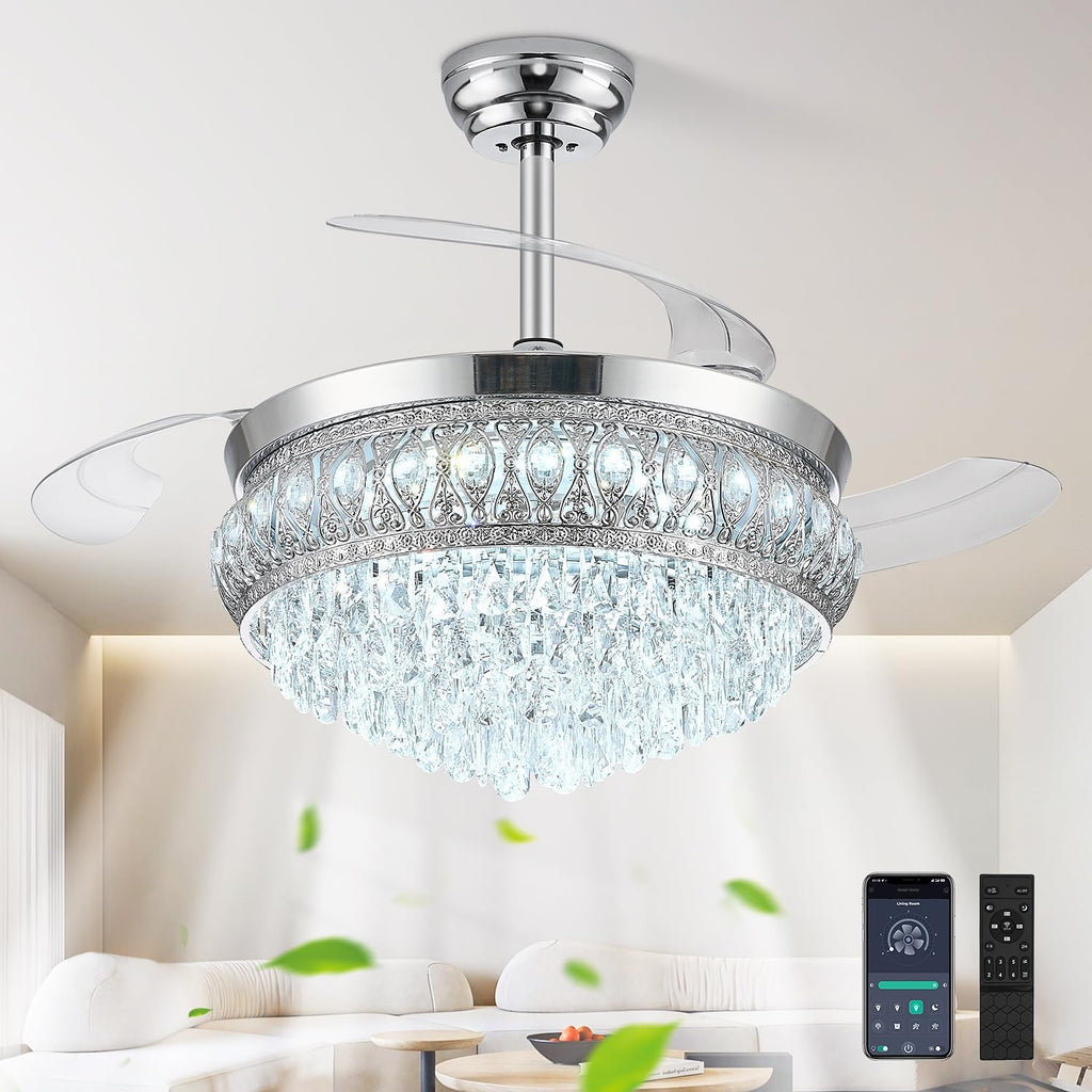 42" Crystal Retractable Ceiling Fan with Light & Remote