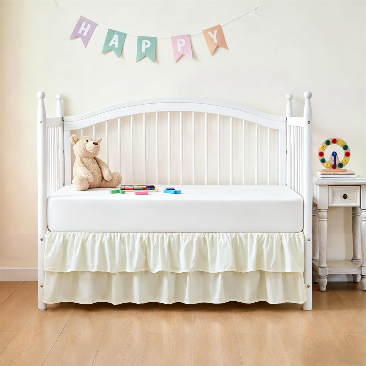 Ruffled Crib Bed Skirt, Beige, Soft Double Layer, 28"x 52"