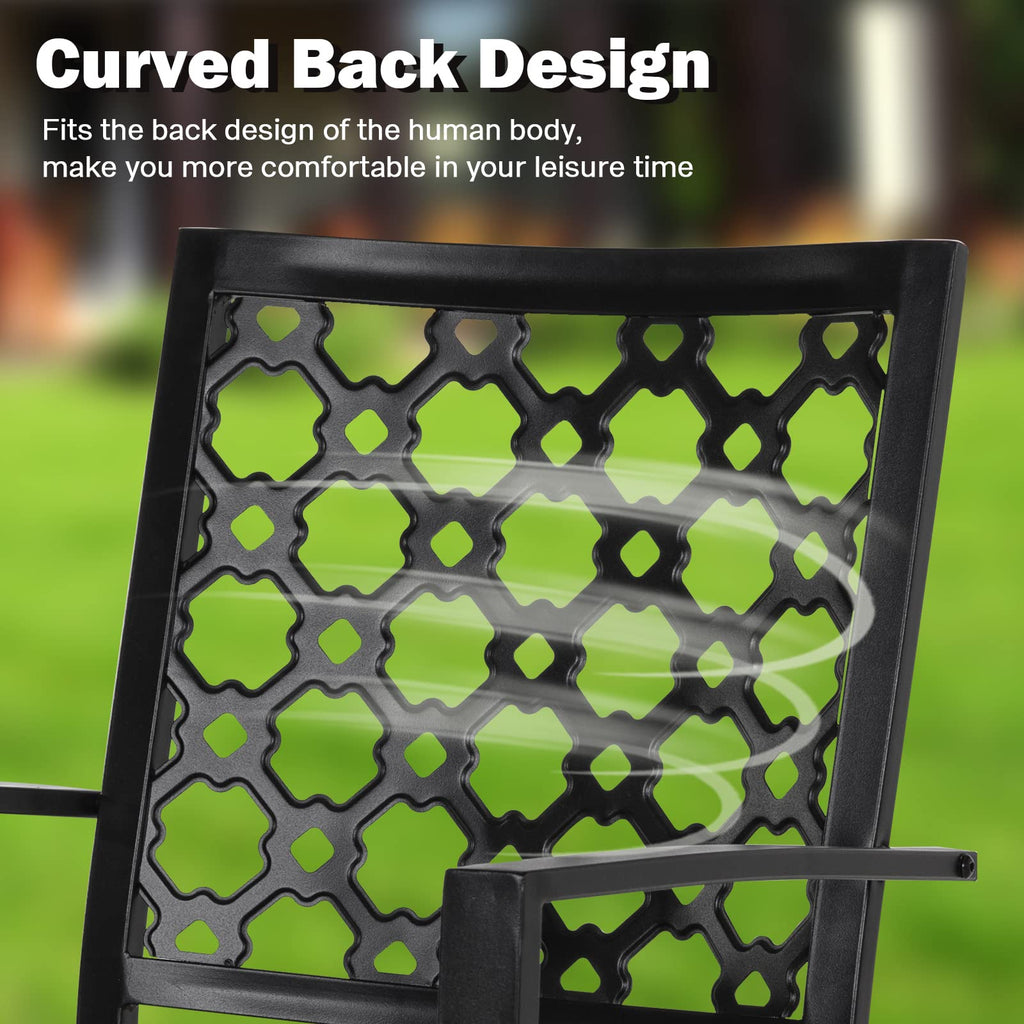 Stackable Patio Chairs Set of 2, Black Powder-Coated Metal Outdoor Dining Chairs, High Back Durable Heavy Duty