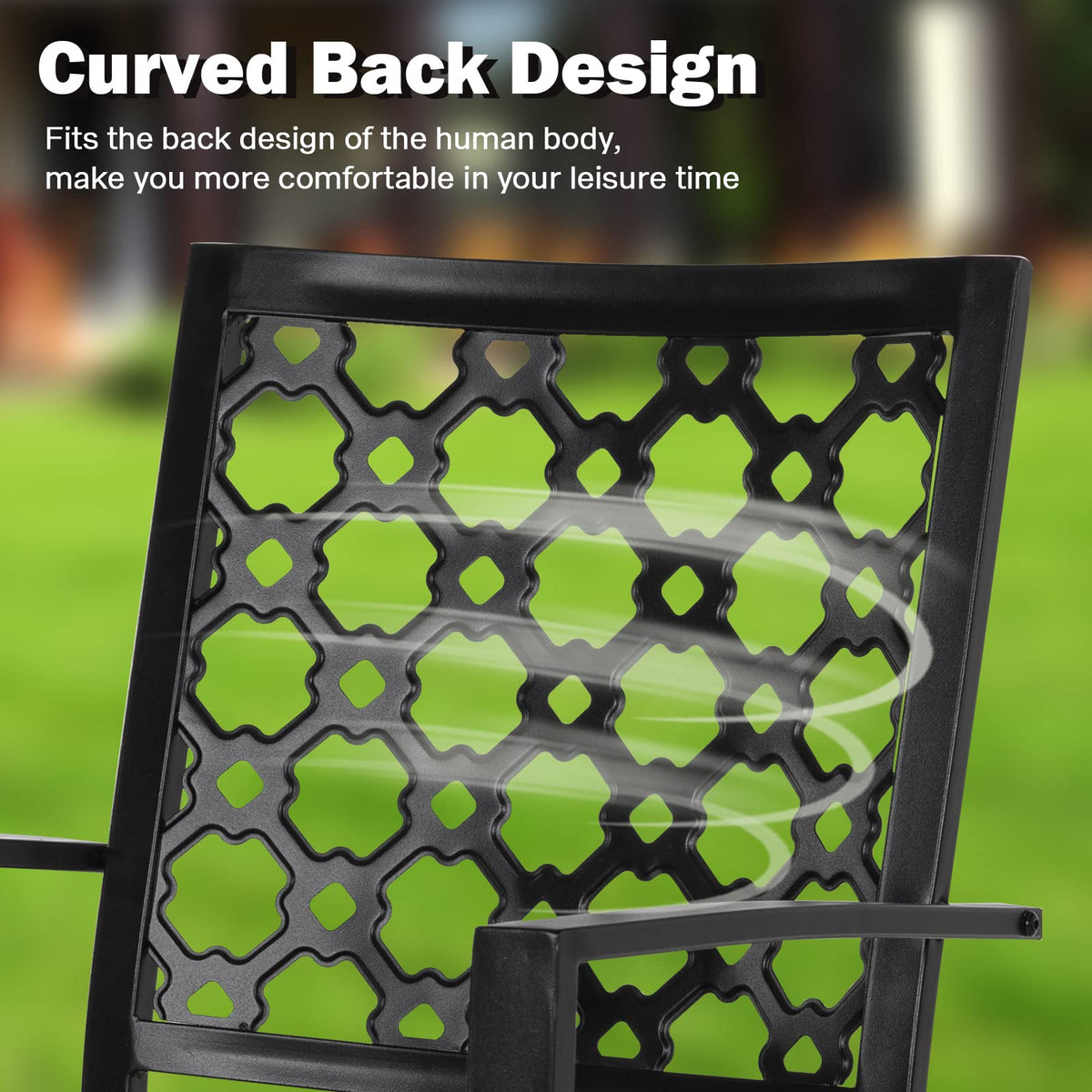 Stackable Patio Chairs Set of 2, Black Powder-Coated Metal Outdoor Dining Chairs, High Back Durable Heavy Duty