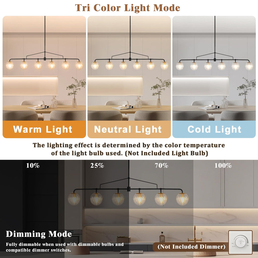 Linear Chandelier 6 Lights Glass Globe Linear Island Pendant Light