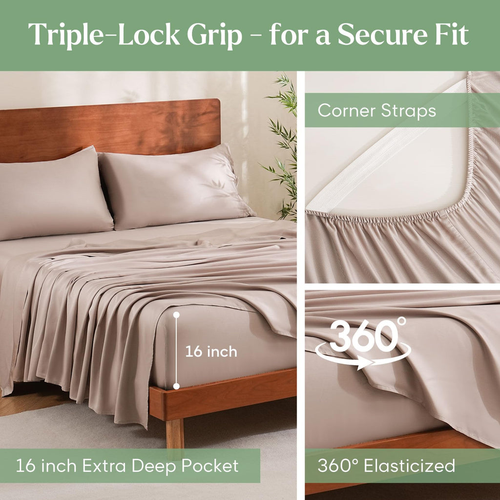 Taupe 100% Viscose Derived from Bamboo Cooling Sheet Set