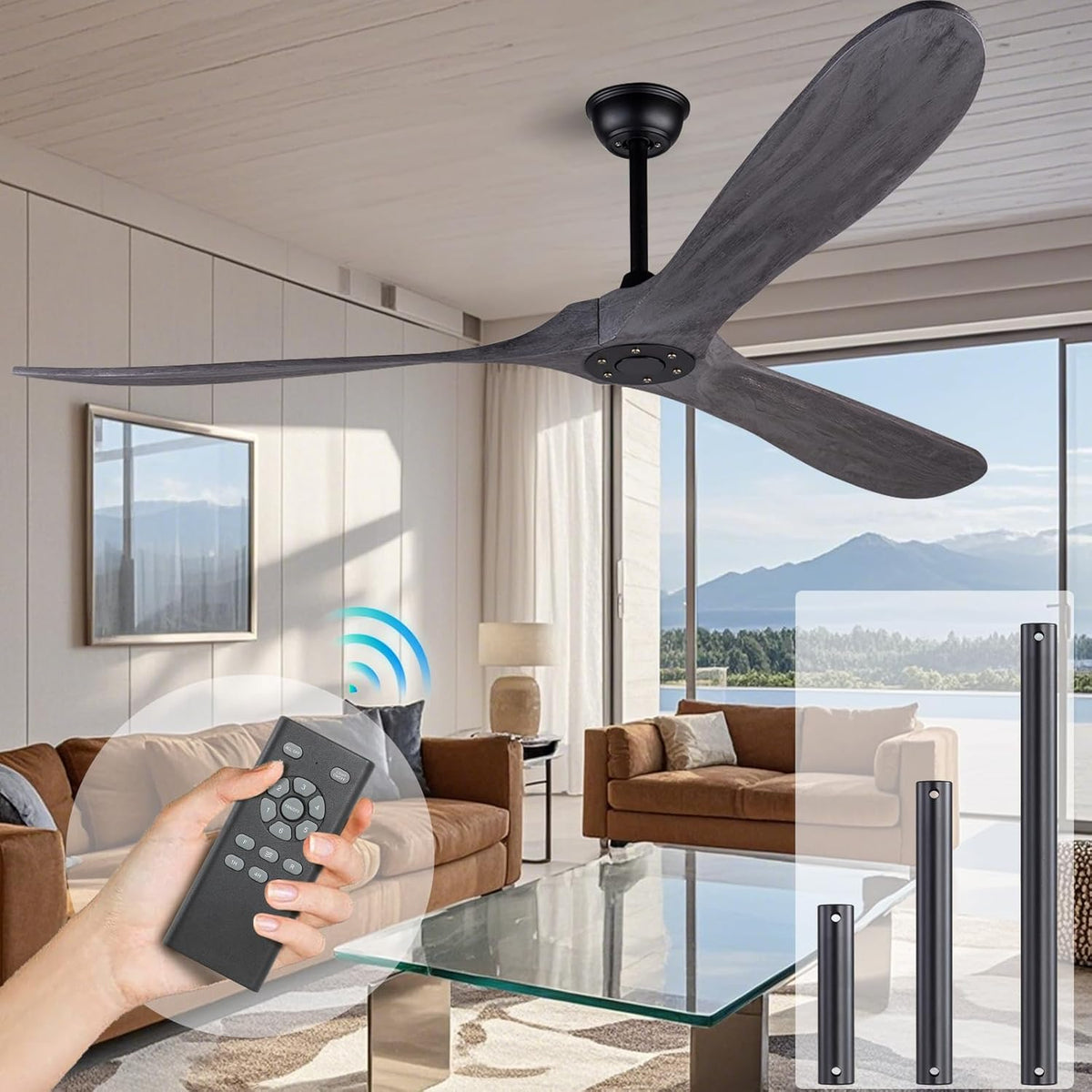 72" Gray Outdoor Ceiling Fan with Remote, No Light