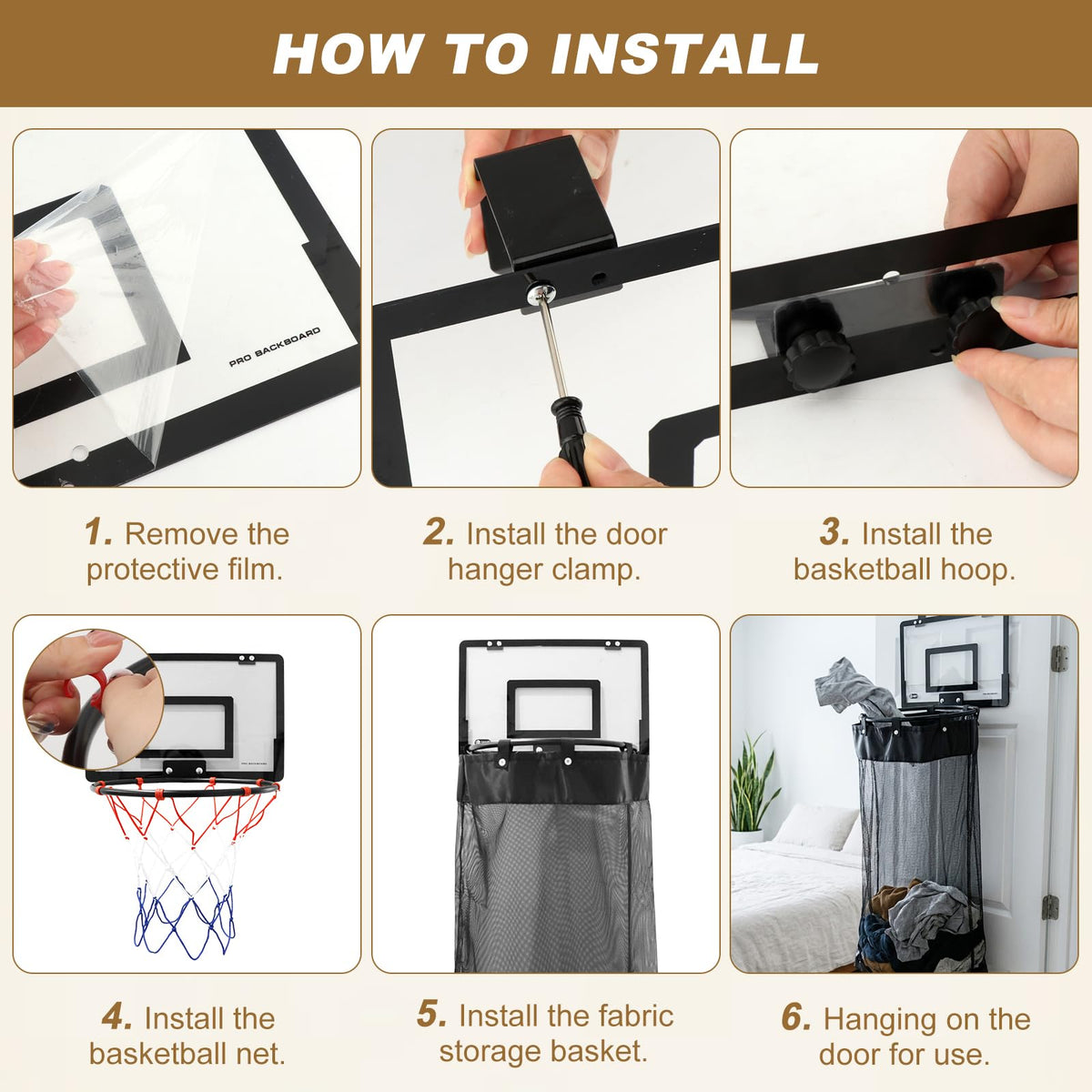Basketball Hoop Hamper, Over the Door Basketball Hoop Laundry Basket