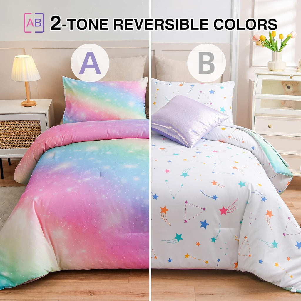 6Pcs Gradient Glitter Full Comforter Sets for Kids - Set of 6