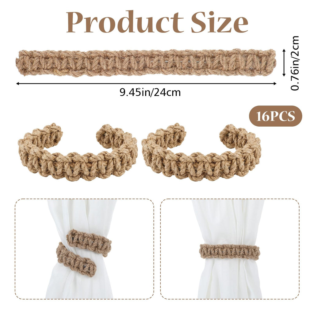 Braided Curtain Tiebacks for Drapes, Rustic Curtain Holdbacks Deco - 16 Pack