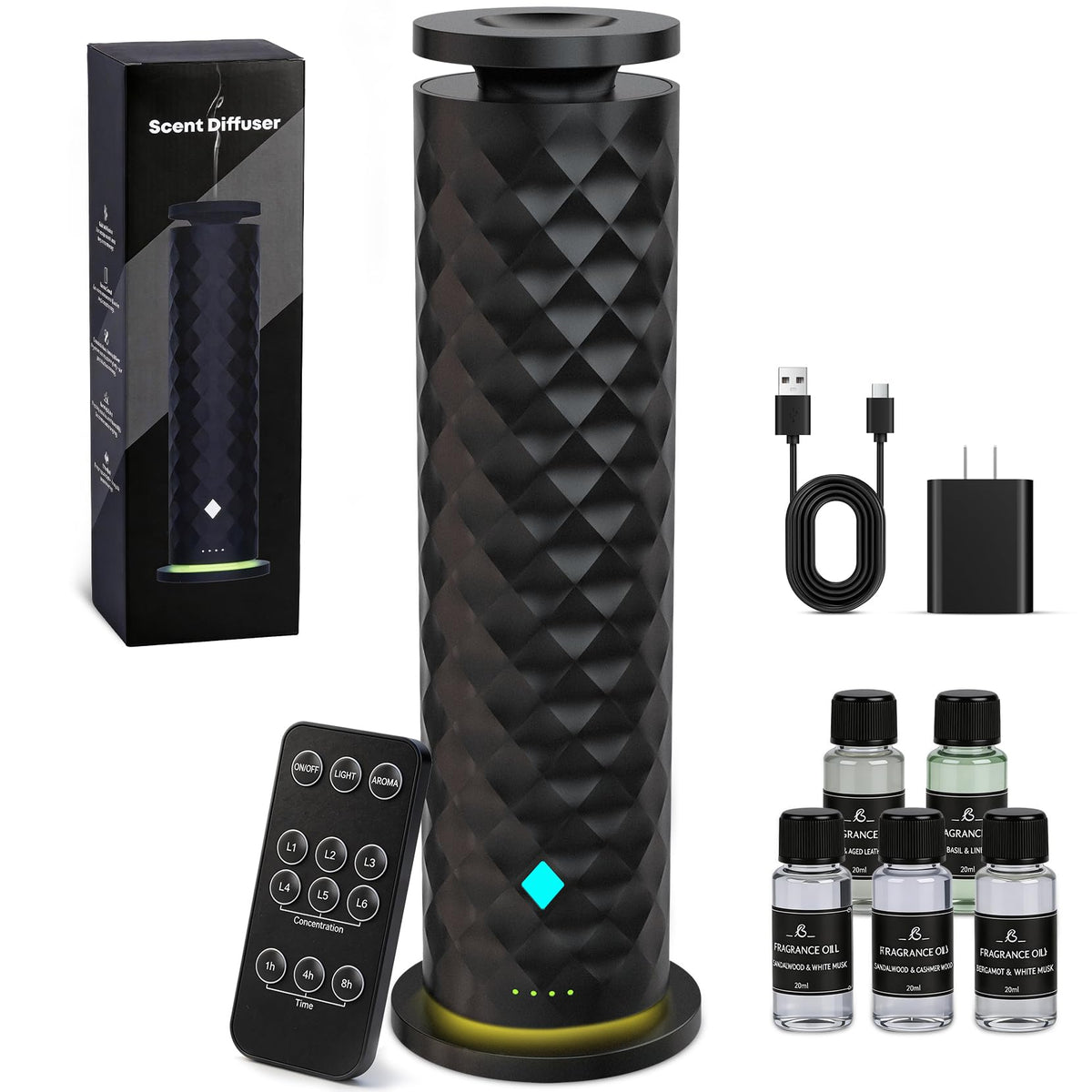 Waterless Scent Diffuser Starter Kit - Remote Control Cold Air Diffuser, 1000 Sq Ft Coverage Color and Ambient Light