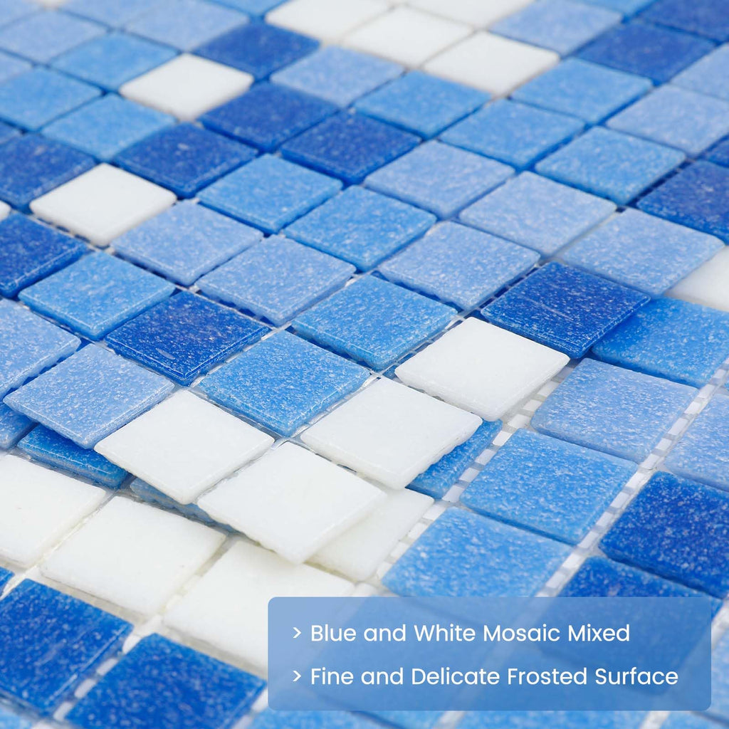 Glass Mosaic Pool Tile Backsplash 12 Inch 10P Light White Blue