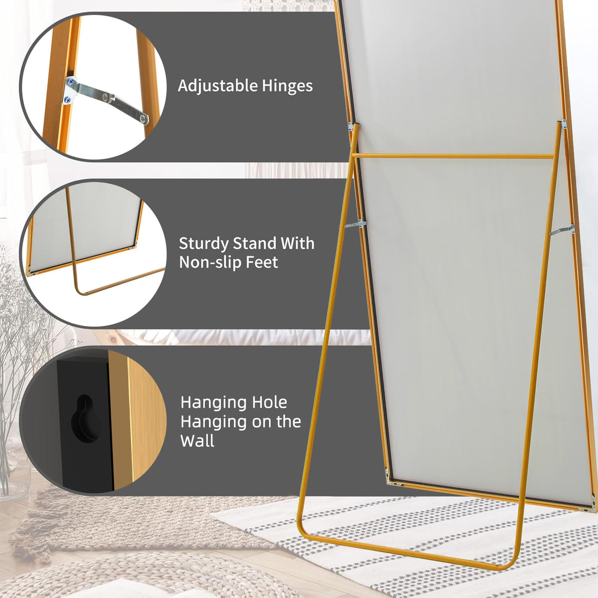 71"x32" Full Length Mirror, Gold Floor Mirror