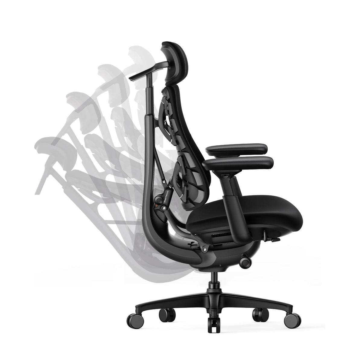 Dynamic Ergonomic Office Chair — Obsidian Black, 45cm Seat, Spine-Follow Backrest