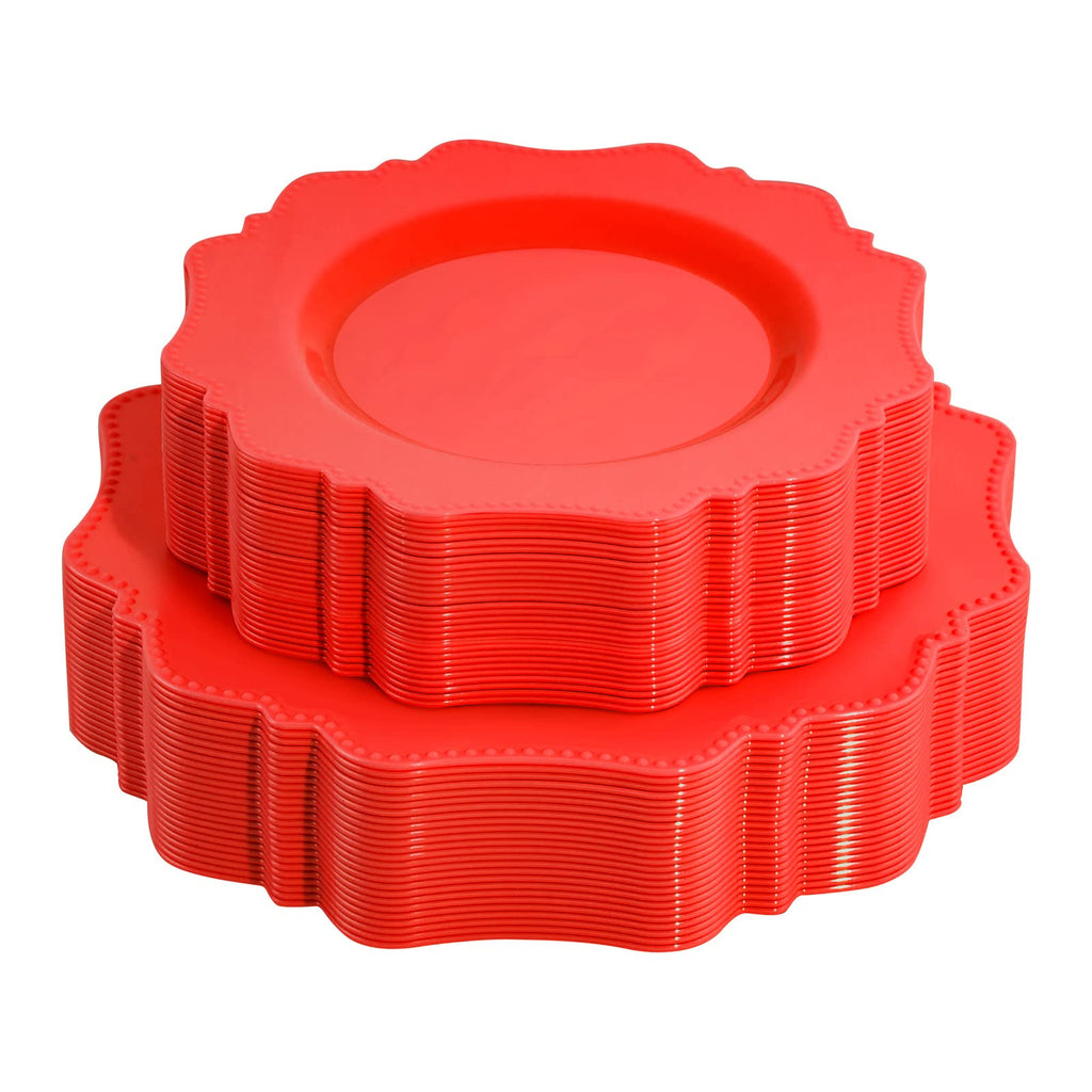 Disposable Plastic Plates 60Pcs, Christmas Red Plastic Party Plates, Heavy Duty 30 Dinner plate 10.5" and 30