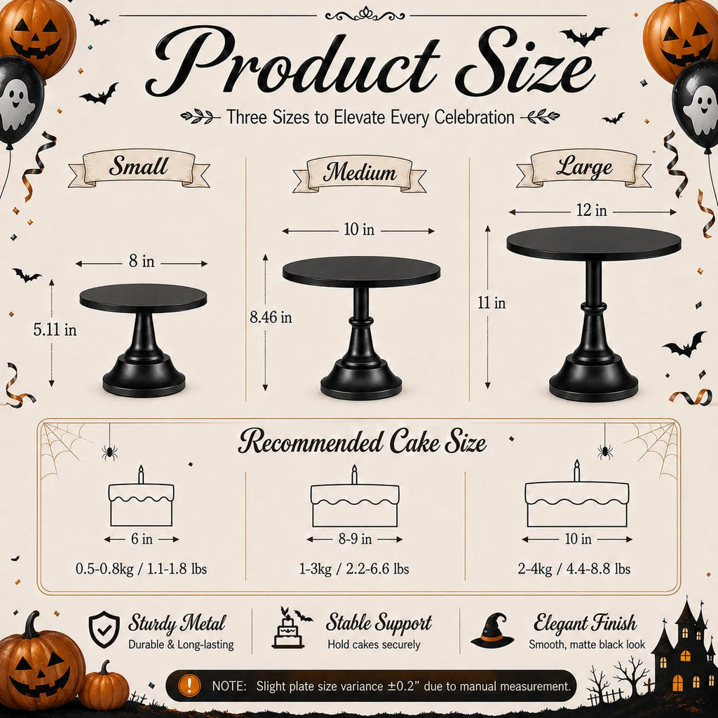 3 PCS Black Cake Stand Set (8"/10"/12" Cake Plate), Metal