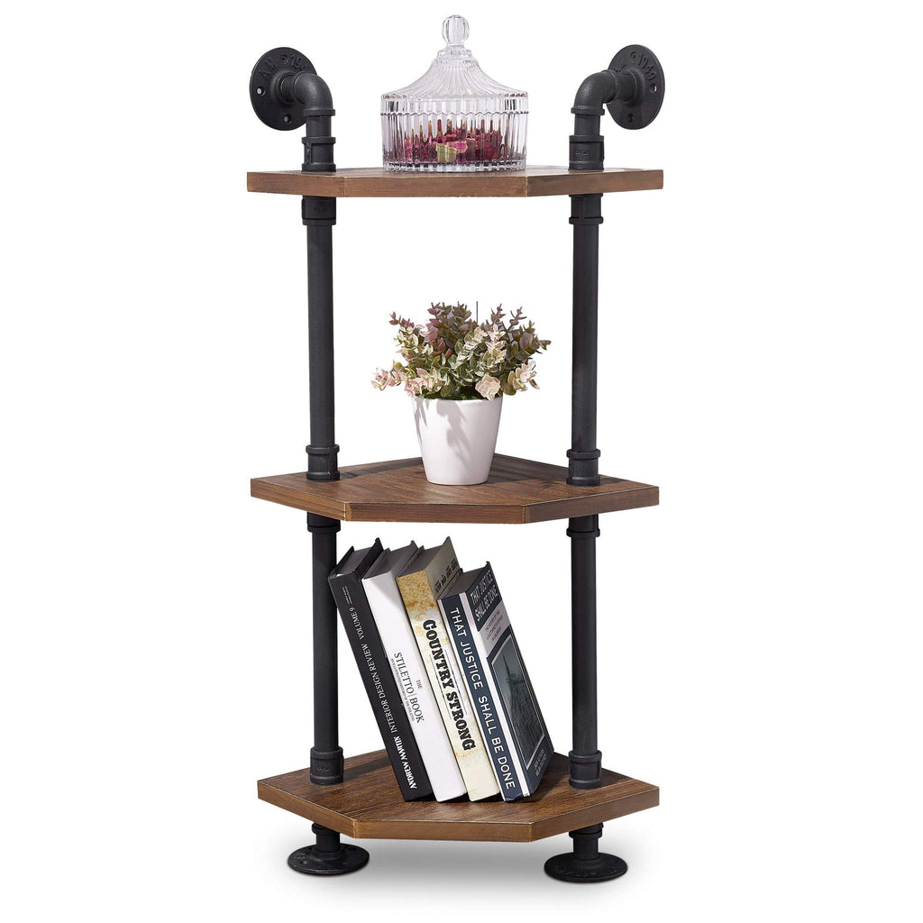 5-Tier Bookcase with Storage, Wall Mount Pipe Bookshelf with Solid Wood Bedroom Home Office (Rustic Brown)